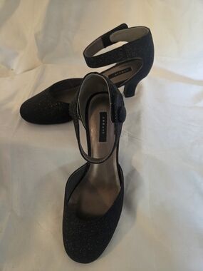 Array Black Glitter Ankle-Strap Mary Jane Heels